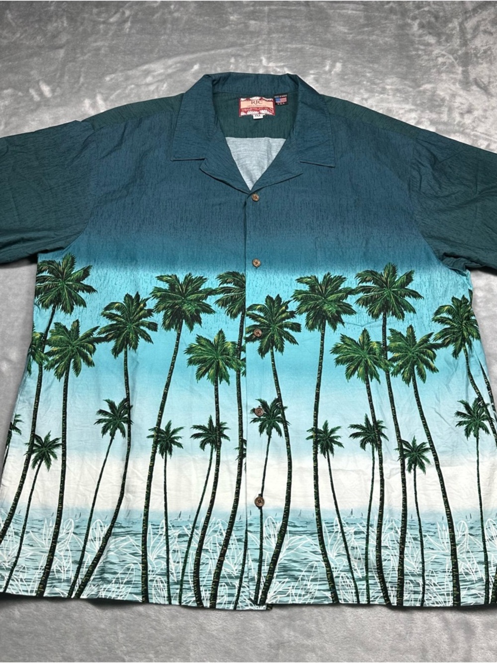 RJC Hawaii Teal Palm Tree Border Print Shirt 3XL   I005